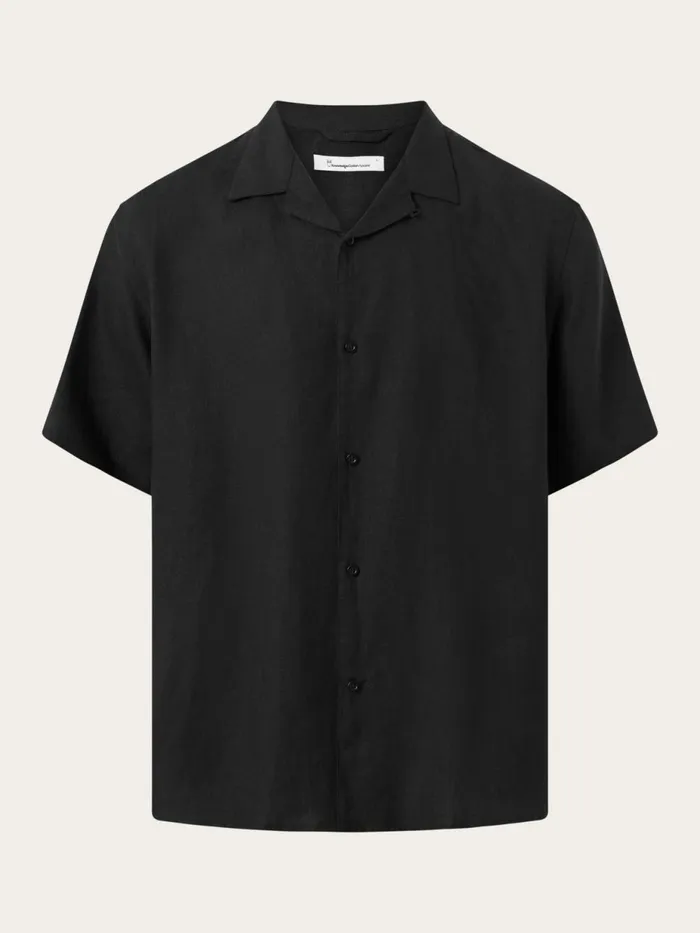 KnowledgeCotton Apparel Shirts Box Fit Short Sleeved Linen Shirt Black Jet 8211 Men