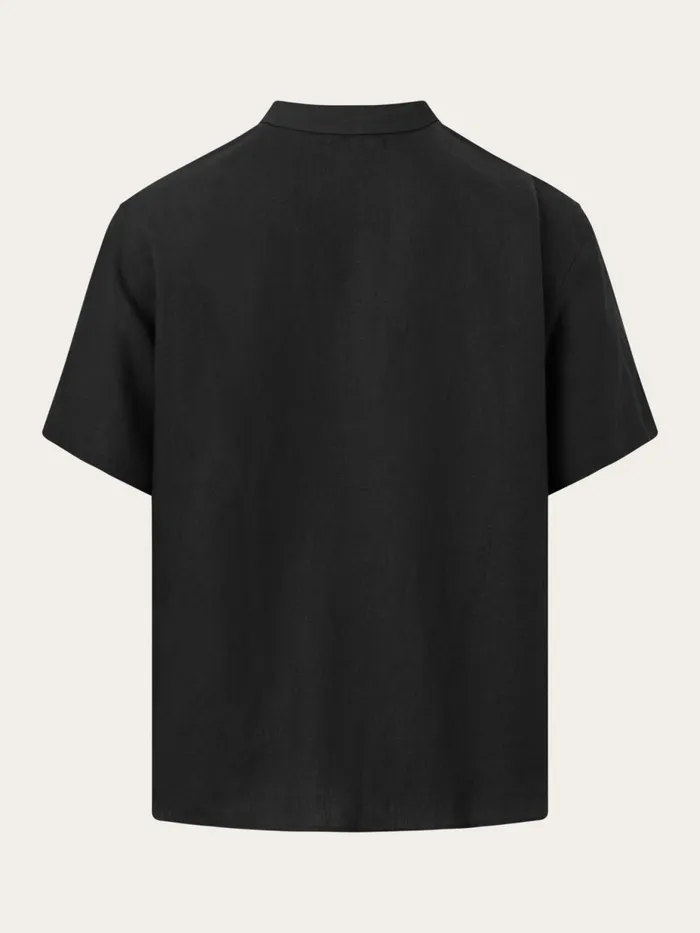 KnowledgeCotton Apparel Shirts Box Fit Short Sleeved Linen Shirt Black Jet 8211 Men