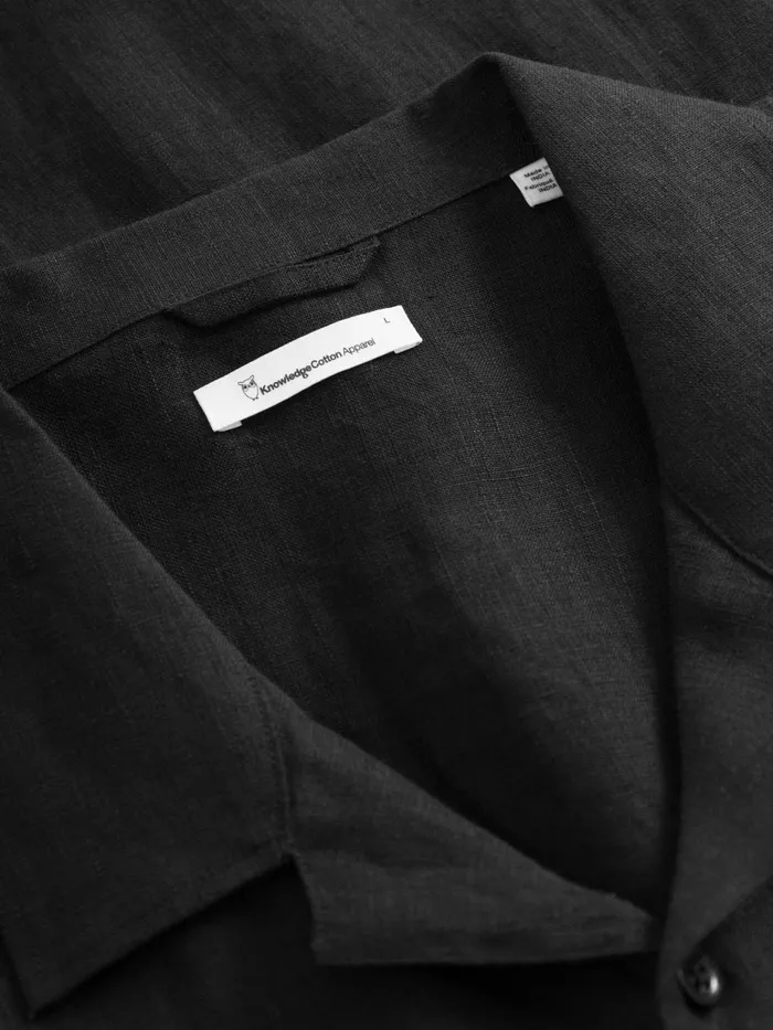 KnowledgeCotton Apparel Shirts Box Fit Short Sleeved Linen Shirt Black Jet 8211 Men