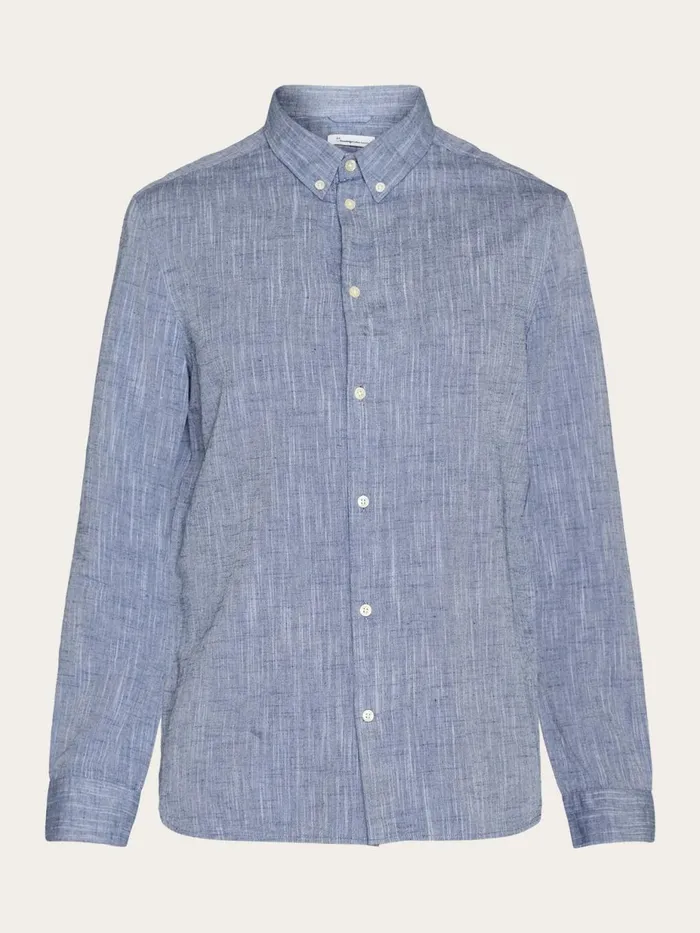 KnowledgeCotton Apparel Shirts Custom Fit Linen Shirt Total Eclipse 8211 Men