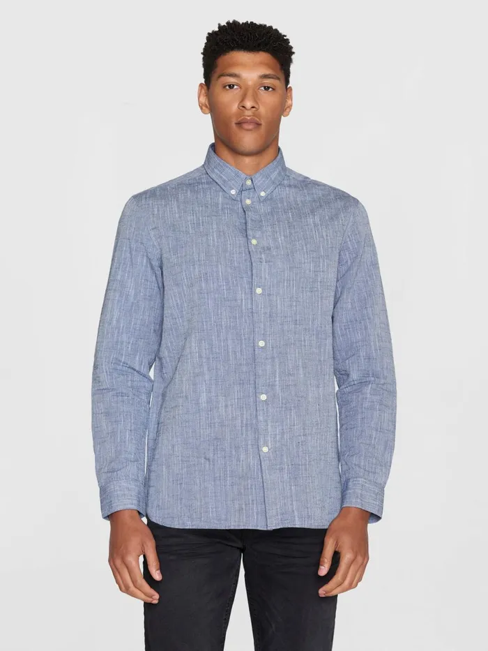 KnowledgeCotton Apparel Shirts Custom Fit Linen Shirt Total Eclipse 8211 Men