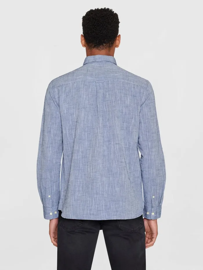 KnowledgeCotton Apparel Shirts Custom Fit Linen Shirt Total Eclipse 8211 Men