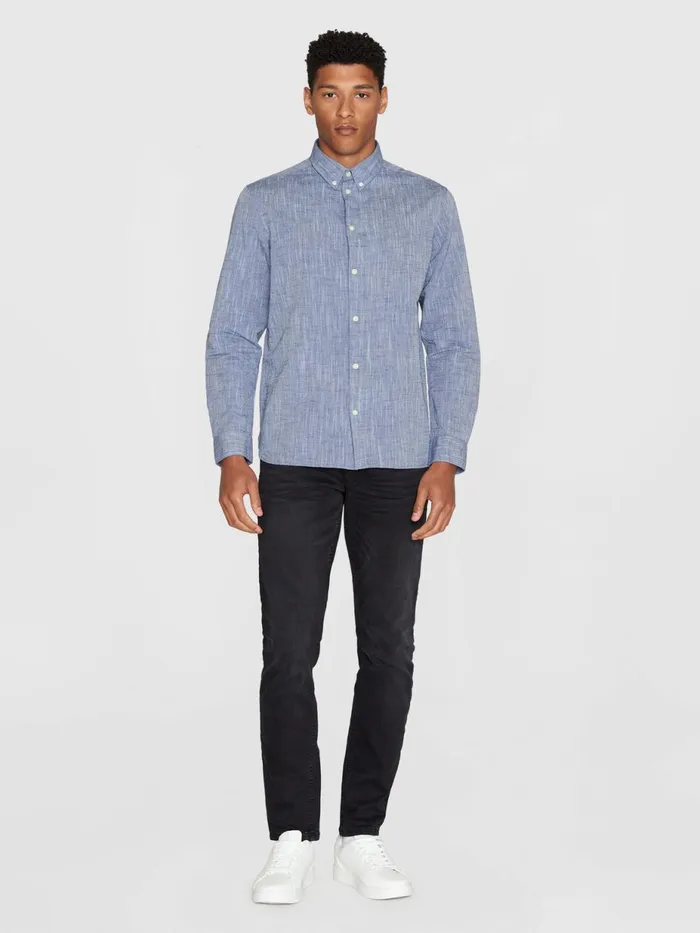 KnowledgeCotton Apparel Shirts Custom Fit Linen Shirt Total Eclipse 8211 Men