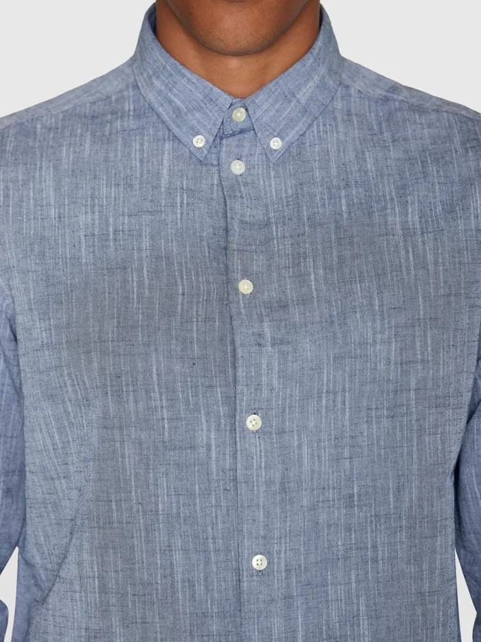 KnowledgeCotton Apparel Shirts Custom Fit Linen Shirt Total Eclipse 8211 Men