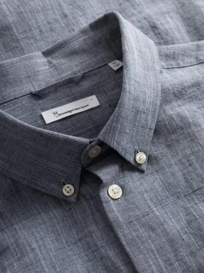 KnowledgeCotton Apparel Shirts Custom Fit Linen Shirt Total Eclipse 8211 Men