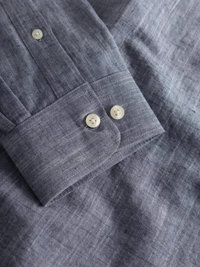 KnowledgeCotton Apparel Shirts Custom Fit Linen Shirt Total Eclipse 8211 Men