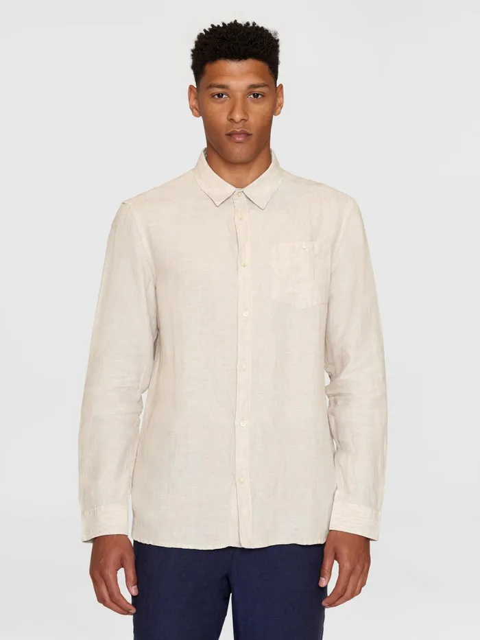 KnowledgeCotton Apparel Shirts Custom Fit Linen Shirt Yarndyed 8211 Men KnowledgeCotton Apparel Shirts Custom Fit Linen Shirt Yarndyed 8211 Men