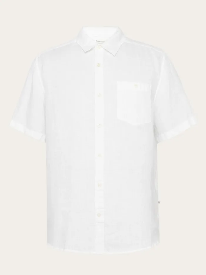 KnowledgeCotton Apparel Shirts Custom Fit Linen Short Sleeve Shirt Bright White 8211 Men KnowledgeCotton Apparel Shirts Custom Fit Linen Short Sleeve Shirt Bright White 8211 Men