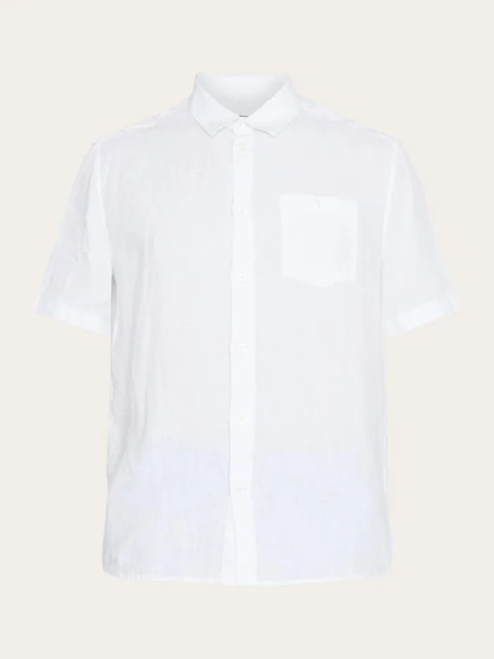 KnowledgeCotton Apparel Shirts Custom Fit Linen Short Sleeve Shirt Bright White 8211 Men KnowledgeCotton Apparel Shirts Custom Fit Linen Short Sleeve Shirt Bright White 8211 Men
