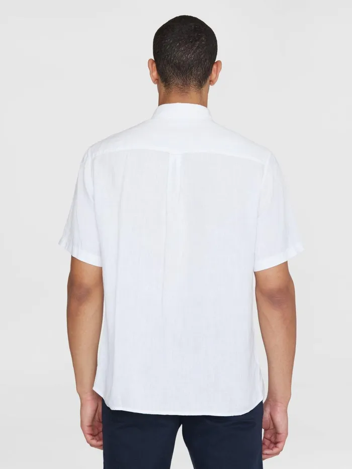 KnowledgeCotton Apparel Shirts Custom Fit Linen Short Sleeve Shirt Bright White 8211 Men KnowledgeCotton Apparel Shirts Custom Fit Linen Short Sleeve Shirt Bright White 8211 Men
