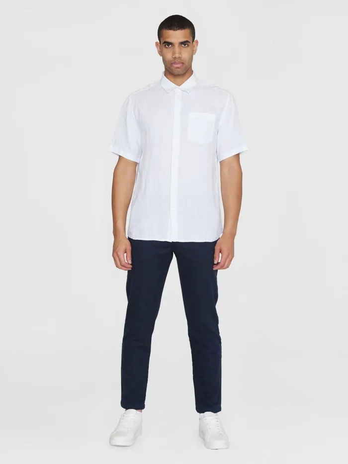 KnowledgeCotton Apparel Shirts Custom Fit Linen Short Sleeve Shirt Bright White 8211 Men KnowledgeCotton Apparel Shirts Custom Fit Linen Short Sleeve Shirt Bright White 8211 Men