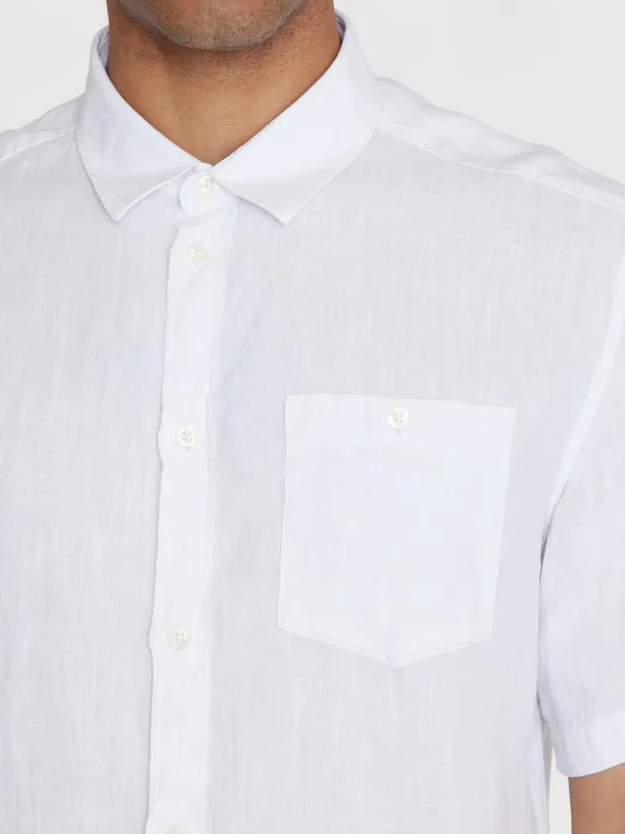 KnowledgeCotton Apparel Shirts Custom Fit Linen Short Sleeve Shirt Bright White 8211 Men KnowledgeCotton Apparel Shirts Custom Fit Linen Short Sleeve Shirt Bright White 8211 Men