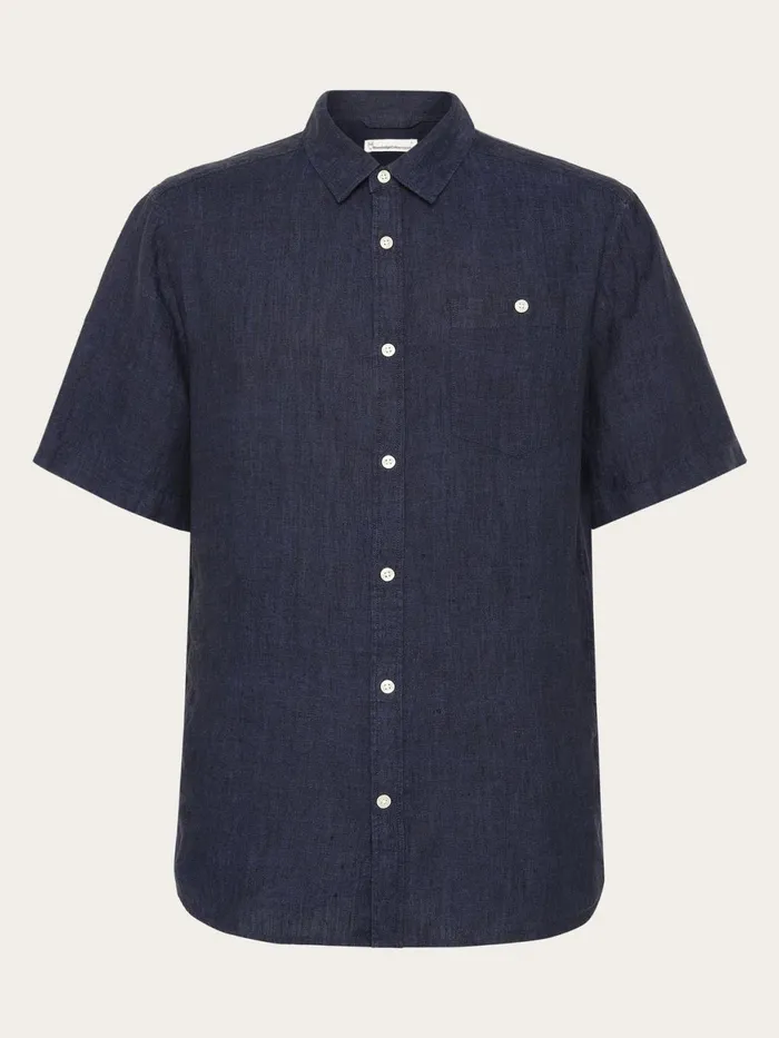 KnowledgeCotton Apparel Shirts Custom Fit Linen Short Sleeve Shirt Yarndyed 8211 Men KnowledgeCotton Apparel Shirts Custom Fit Linen Short Sleeve Shirt Yarndyed 8211 Men