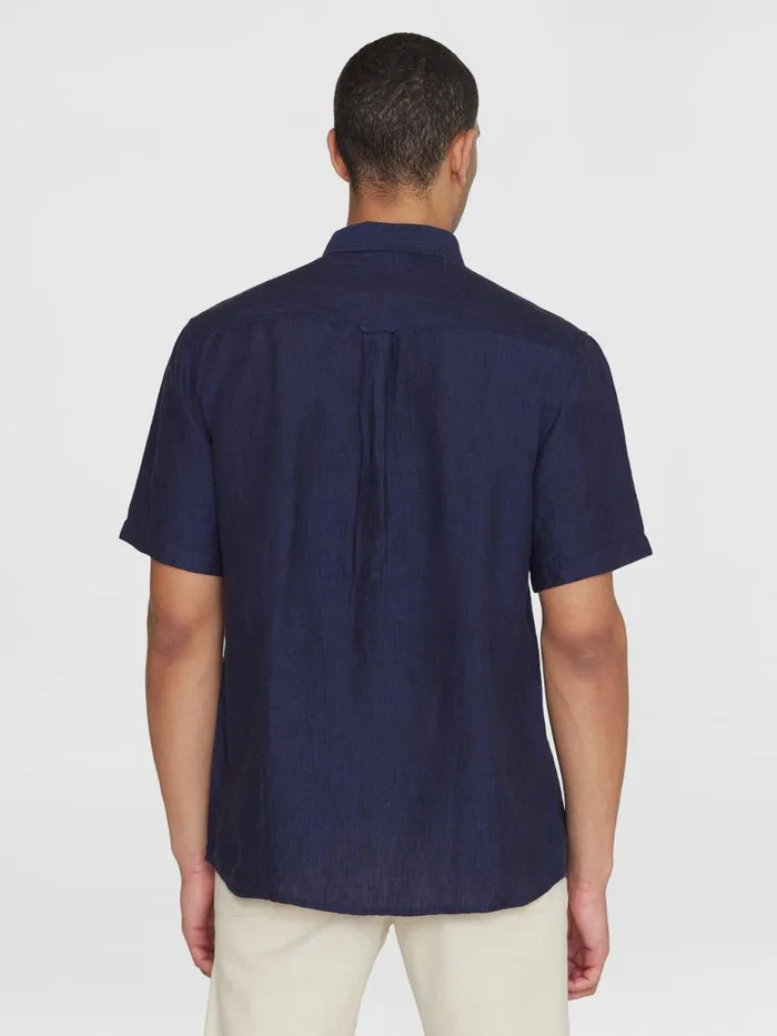 KnowledgeCotton Apparel Shirts Custom Fit Linen Short Sleeve Shirt Yarndyed 8211 Men KnowledgeCotton Apparel Shirts Custom Fit Linen Short Sleeve Shirt Yarndyed 8211 Men