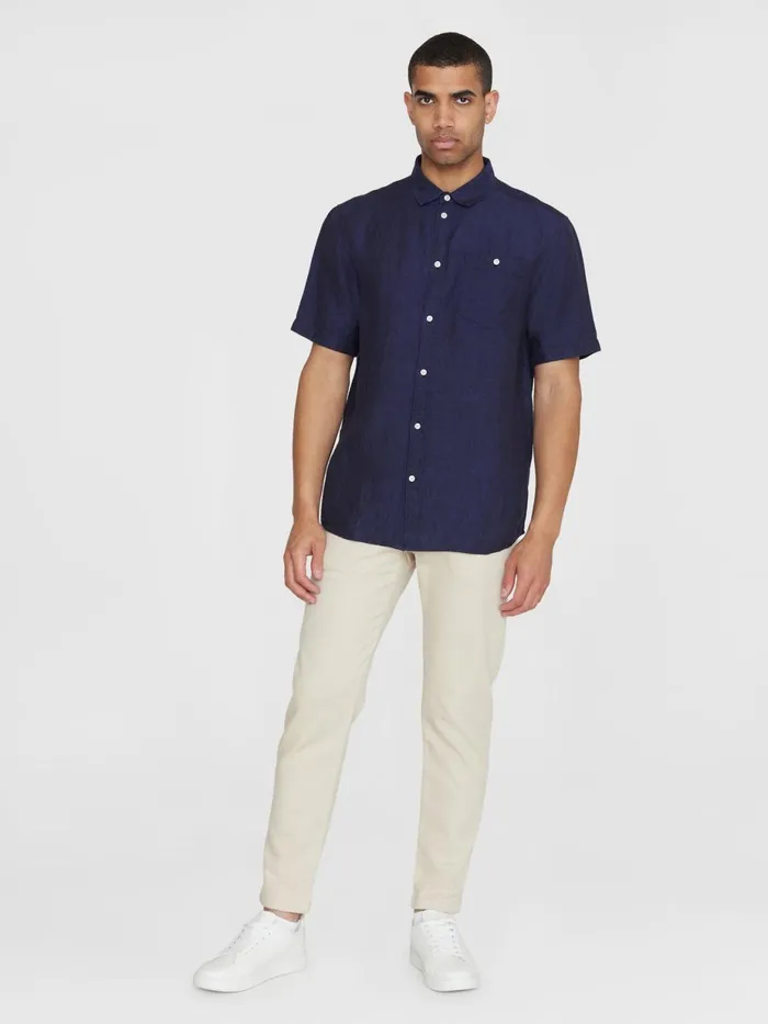 KnowledgeCotton Apparel Shirts Custom Fit Linen Short Sleeve Shirt Yarndyed 8211 Men KnowledgeCotton Apparel Shirts Custom Fit Linen Short Sleeve Shirt Yarndyed 8211 Men