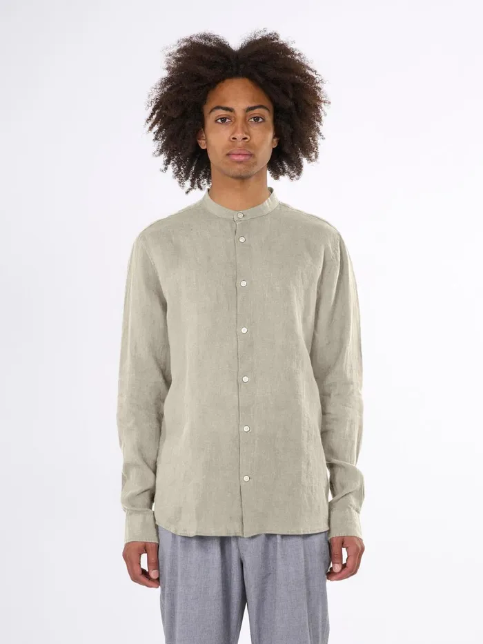KnowledgeCotton Apparel Shirts Custom Fit Linen Stand Collar Shirt Light Feather Gray 8211 Men KnowledgeCotton Apparel Shirts Custom Fit Linen Stand Collar Shirt Light Feather Gray 8211 Men