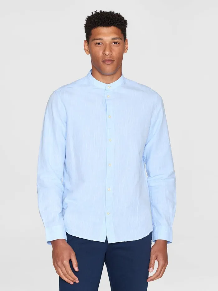 KnowledgeCotton Apparel Shirts Custom Fit Linen Stand Collar Shirt Skyway 8211 Men KnowledgeCotton Apparel Shirts Custom Fit Linen Stand Collar Shirt Skyway 8211 Men