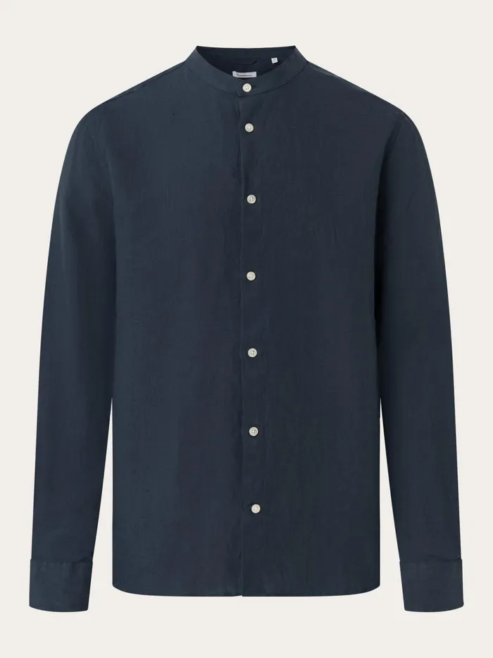 KnowledgeCotton Apparel Shirts Custom Fit Linen Stand Collar Shirt Total Eclipse 8211 Men KnowledgeCotton Apparel Shirts Custom Fit Linen Stand Collar Shirt Total Eclipse 8211 Men
