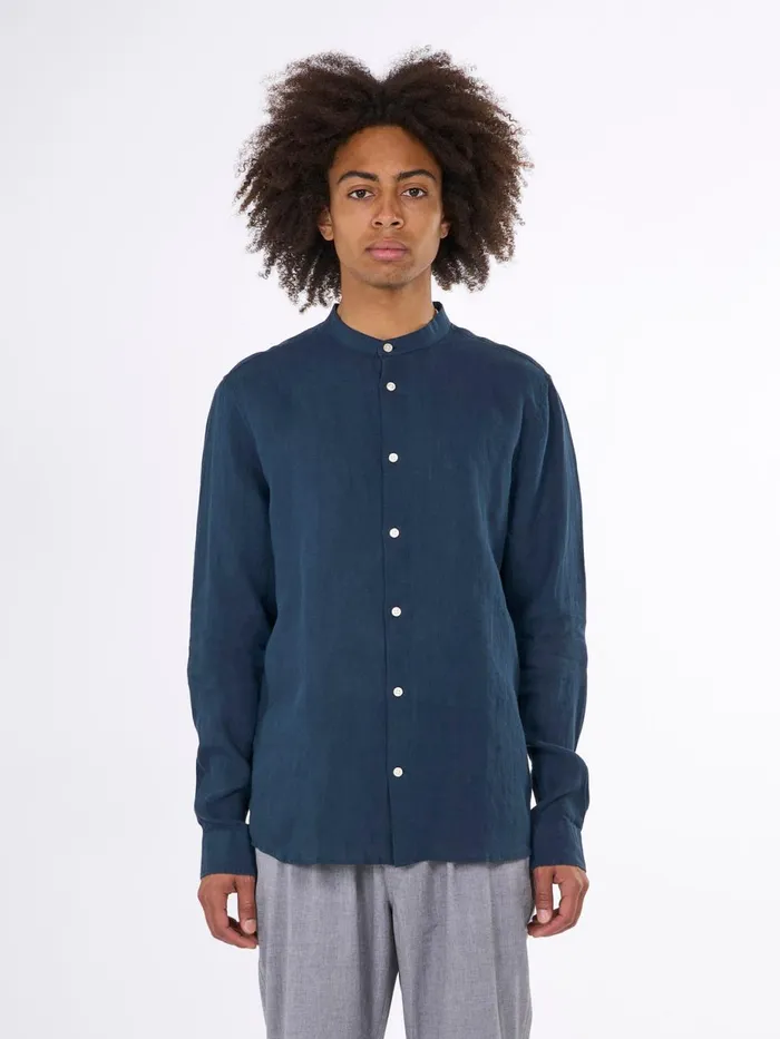 KnowledgeCotton Apparel Shirts Custom Fit Linen Stand Collar Shirt Total Eclipse 8211 Men KnowledgeCotton Apparel Shirts Custom Fit Linen Stand Collar Shirt Total Eclipse 8211 Men