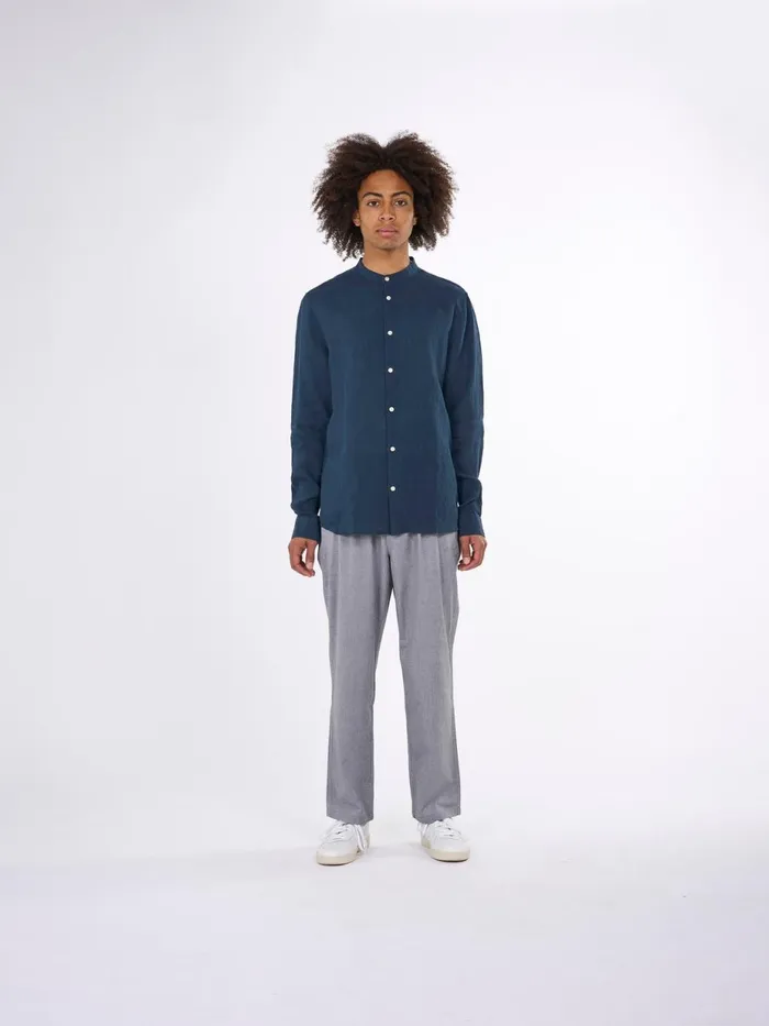 KnowledgeCotton Apparel Shirts Custom Fit Linen Stand Collar Shirt Total Eclipse 8211 Men KnowledgeCotton Apparel Shirts Custom Fit Linen Stand Collar Shirt Total Eclipse 8211 Men