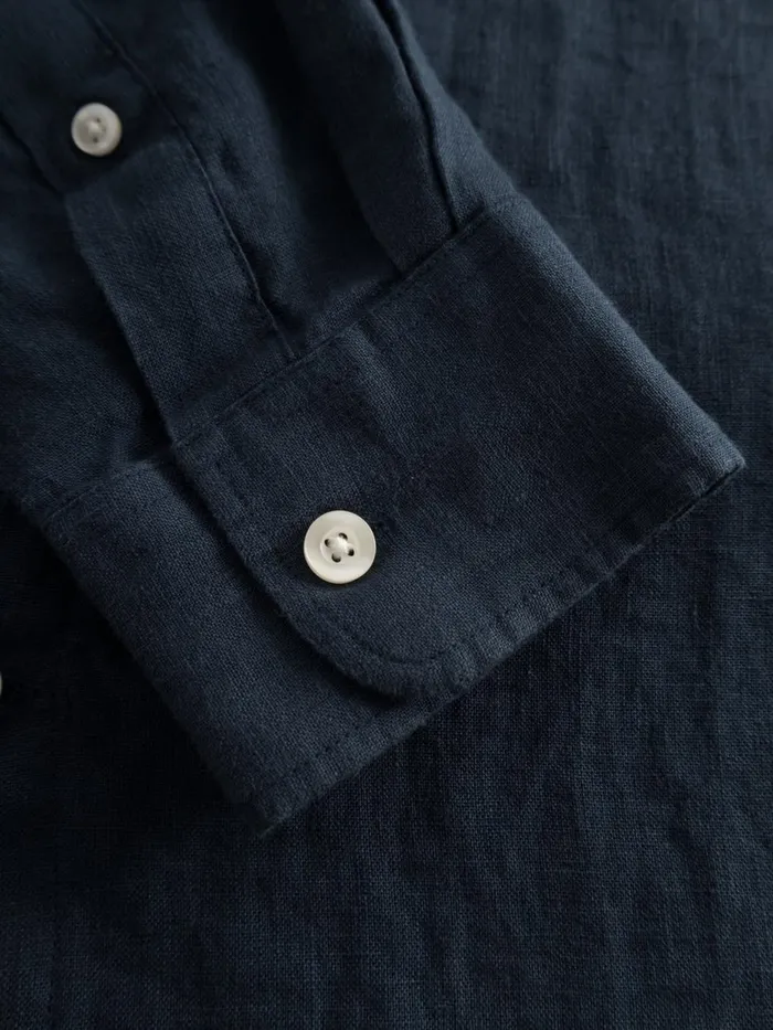 KnowledgeCotton Apparel Shirts Custom Fit Linen Stand Collar Shirt Total Eclipse 8211 Men KnowledgeCotton Apparel Shirts Custom Fit Linen Stand Collar Shirt Total Eclipse 8211 Men