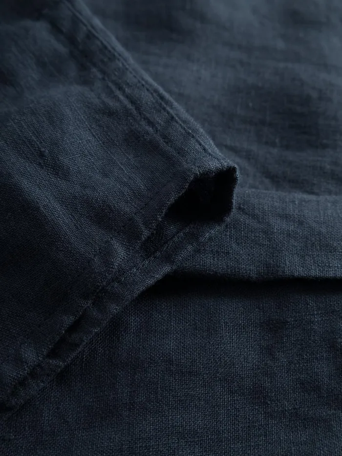 KnowledgeCotton Apparel Shirts Custom Fit Linen Stand Collar Shirt Total Eclipse 8211 Men KnowledgeCotton Apparel Shirts Custom Fit Linen Stand Collar Shirt Total Eclipse 8211 Men