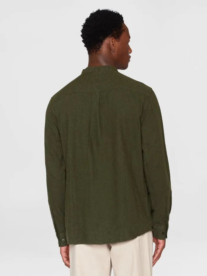 KnowledgeCotton Apparel Shirts Regular Fit Melang Flannel Stand Collar Shirt Forrest Night 8211 Men