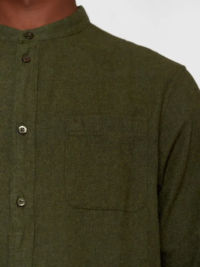 KnowledgeCotton Apparel Shirts Regular Fit Melang Flannel Stand Collar Shirt Forrest Night 8211 Men