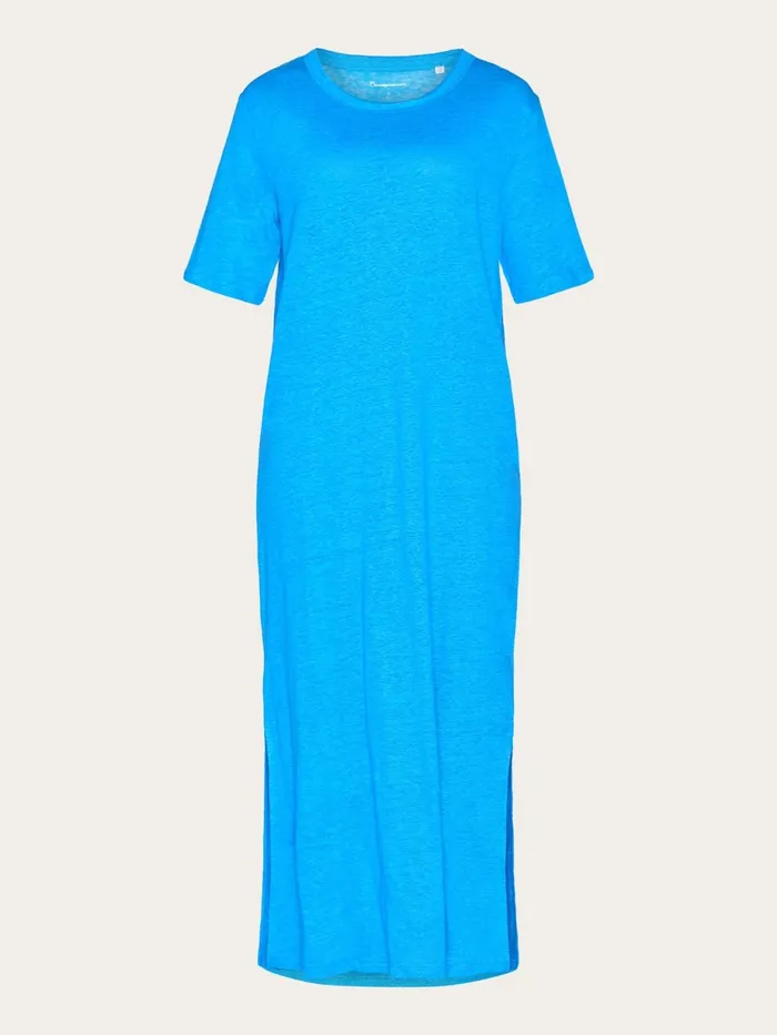 KnowledgeCotton Apparel Skirts And Dresses Linen Short Sleeved Tshirt Dress Malibu Blue 8211 Women KnowledgeCotton Apparel Skirts And Dresses Linen Short Sleeved Tshirt Dress Malibu Blue 8211 Women