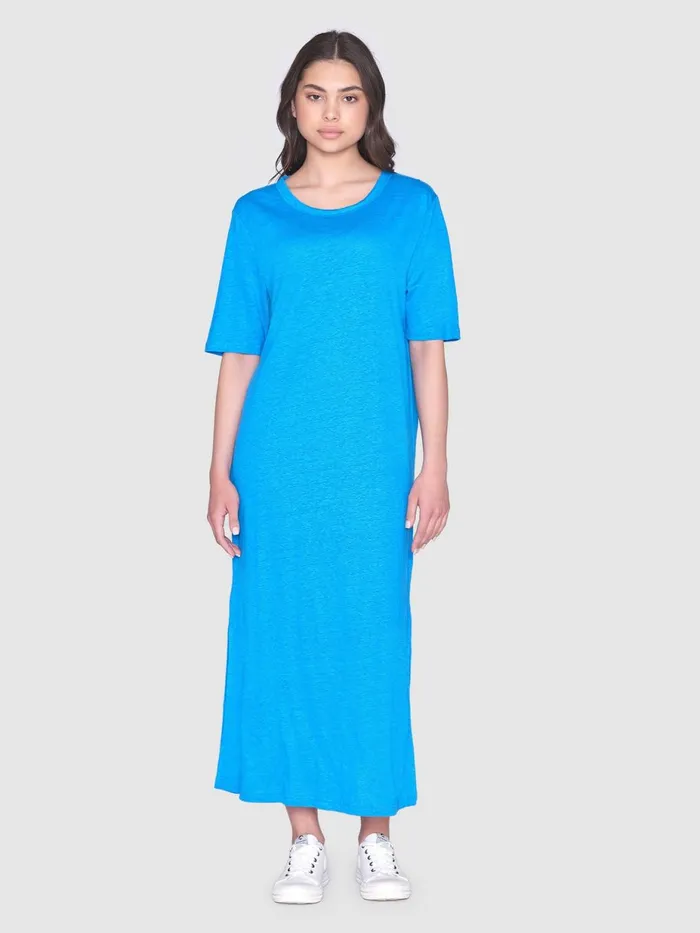 KnowledgeCotton Apparel Skirts And Dresses Linen Short Sleeved Tshirt Dress Malibu Blue 8211 Women KnowledgeCotton Apparel Skirts And Dresses Linen Short Sleeved Tshirt Dress Malibu Blue 8211 Women