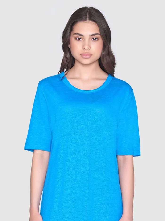 KnowledgeCotton Apparel Skirts And Dresses Linen Short Sleeved Tshirt Dress Malibu Blue 8211 Women KnowledgeCotton Apparel Skirts And Dresses Linen Short Sleeved Tshirt Dress Malibu Blue 8211 Women