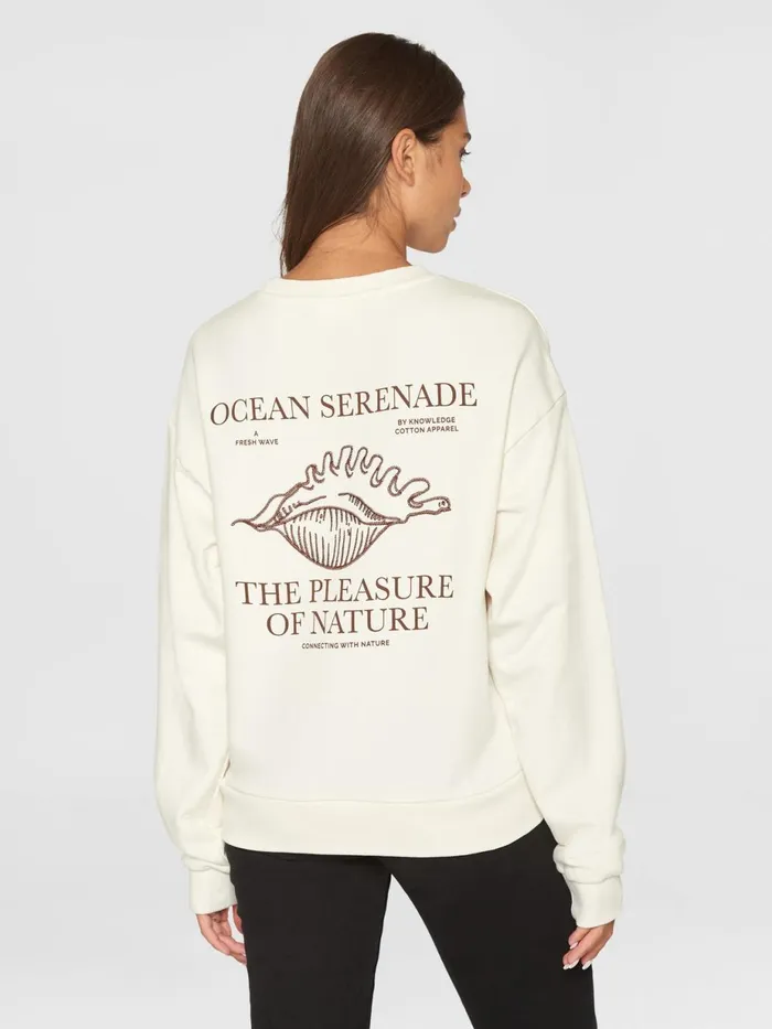 KnowledgeCotton Apparel Sweatshirts Loose Back Printed Crew Neck Sweat Egret 8211 Women