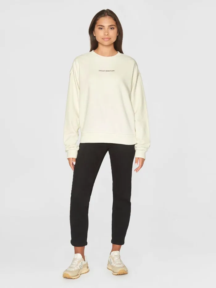 KnowledgeCotton Apparel Sweatshirts Loose Back Printed Crew Neck Sweat Egret 8211 Women