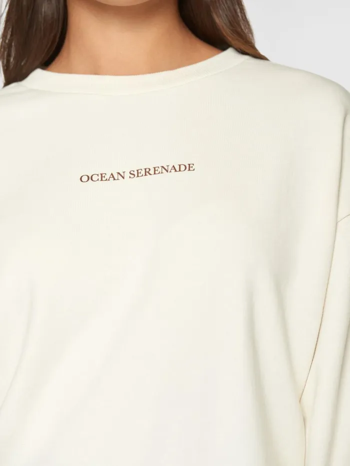 KnowledgeCotton Apparel Sweatshirts Loose Back Printed Crew Neck Sweat Egret 8211 Women