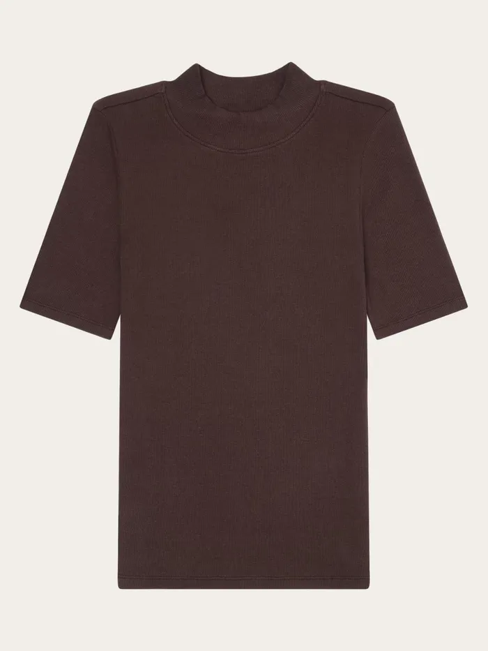 KnowledgeCotton Apparel TShirts And Tops Rib High Neck Short Sleeve Chocolate Plum 8211 Women KnowledgeCotton Apparel TShirts And Tops Rib High Neck Short Sleeve Chocolate Plum 8211 Women