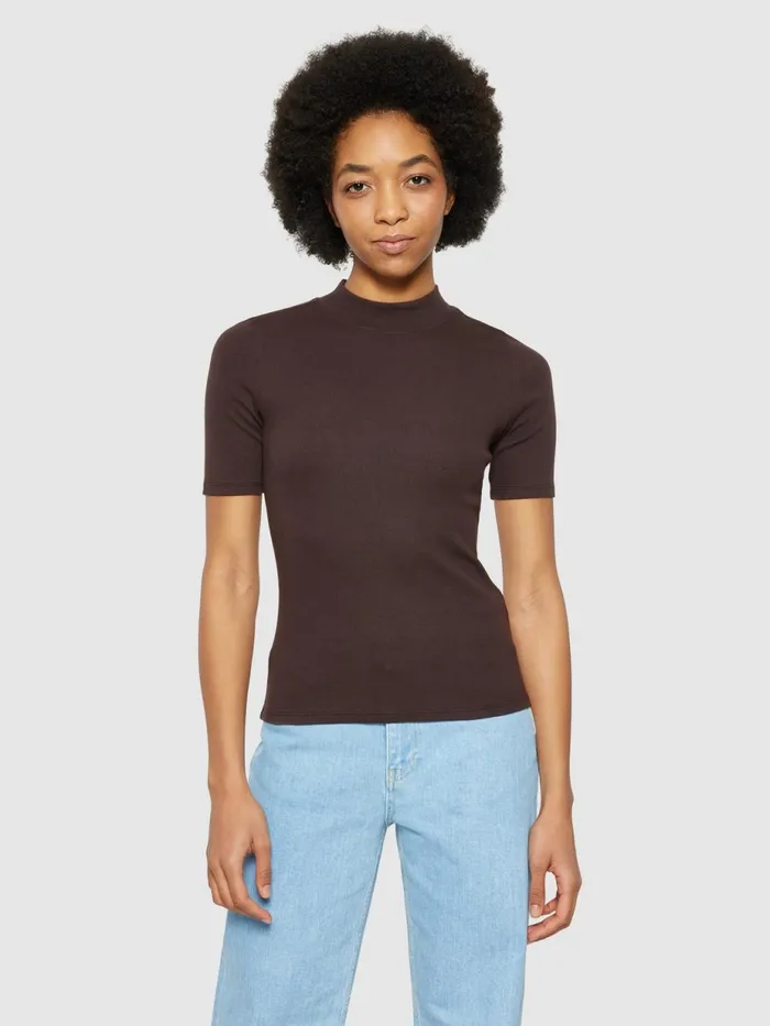 KnowledgeCotton Apparel TShirts And Tops Rib High Neck Short Sleeve Chocolate Plum 8211 Women KnowledgeCotton Apparel TShirts And Tops Rib High Neck Short Sleeve Chocolate Plum 8211 Women