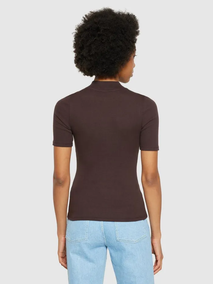 KnowledgeCotton Apparel TShirts And Tops Rib High Neck Short Sleeve Chocolate Plum 8211 Women KnowledgeCotton Apparel TShirts And Tops Rib High Neck Short Sleeve Chocolate Plum 8211 Women