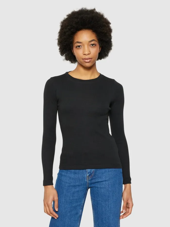 KnowledgeCotton Apparel TShirts And Tops Rib Scoop Neck Long Sleeved Black Jet 8211 Women KnowledgeCotton Apparel TShirts And Tops Rib Scoop Neck Long Sleeved Black Jet 8211 Women