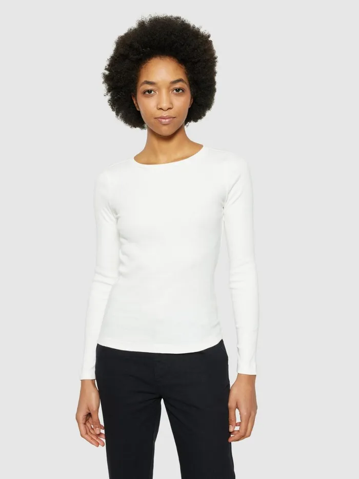 KnowledgeCotton Apparel TShirts And Tops Rib Scoop Neck Long Sleeved Star White 8211 Women