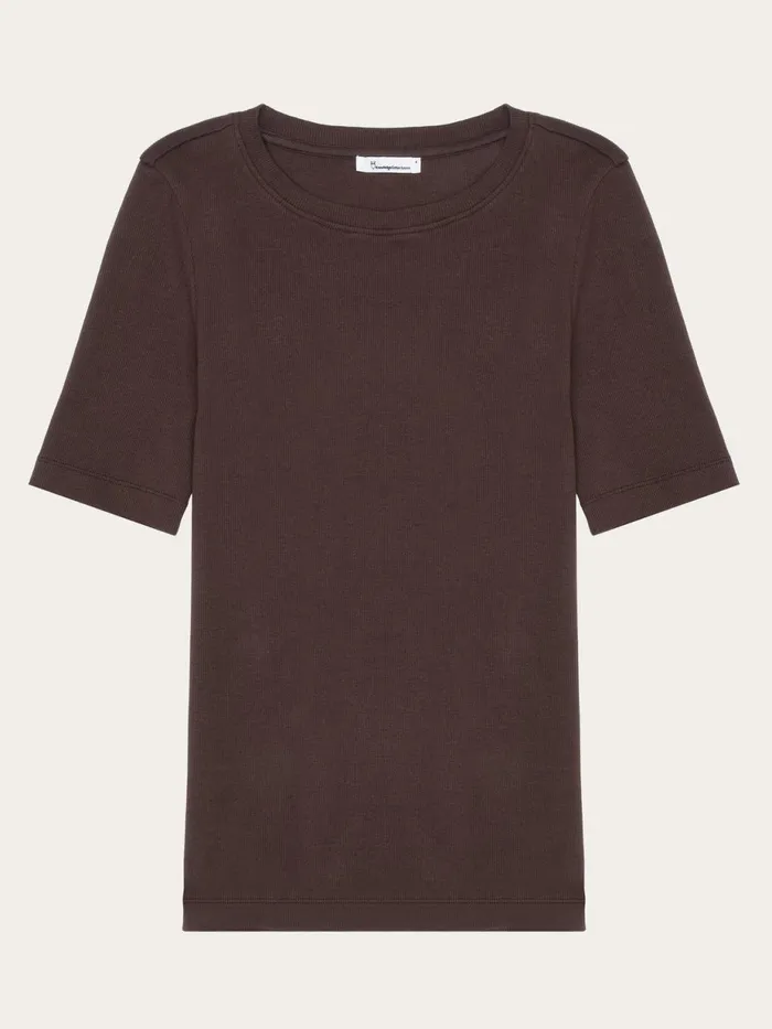KnowledgeCotton Apparel TShirts And Tops Rib Tshirt Chocolate Plum 8211 Women
