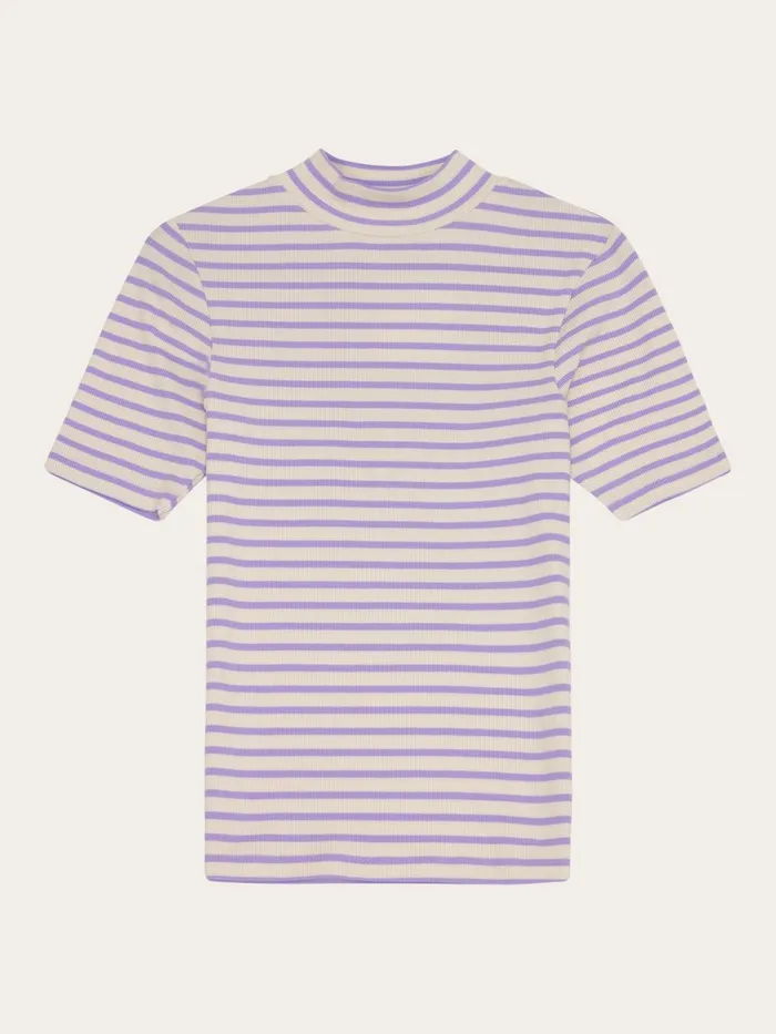 KnowledgeCotton Apparel TShirts And Tops Striped Rib High Neck Short Sleeved Purple Stripe 8211 Women KnowledgeCotton Apparel TShirts And Tops Striped Rib High Neck Short Sleeved Purple Stripe 8211 Women