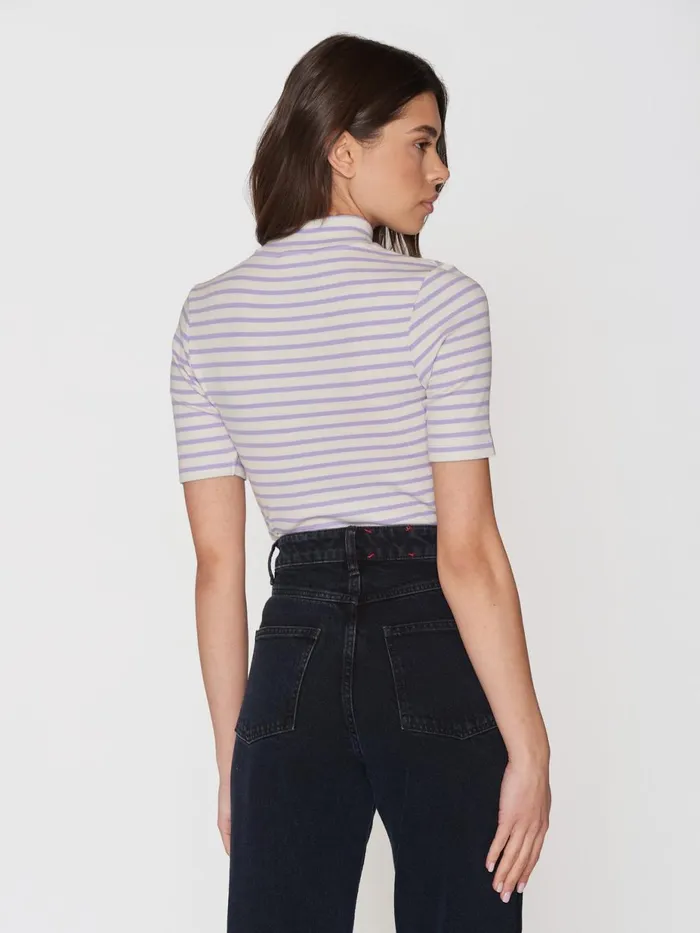 KnowledgeCotton Apparel TShirts And Tops Striped Rib High Neck Short Sleeved Purple Stripe 8211 Women KnowledgeCotton Apparel TShirts And Tops Striped Rib High Neck Short Sleeved Purple Stripe 8211 Women