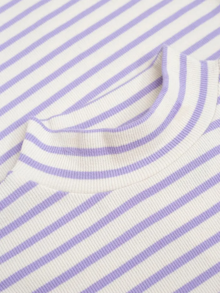 KnowledgeCotton Apparel TShirts And Tops Striped Rib High Neck Short Sleeved Purple Stripe 8211 Women KnowledgeCotton Apparel TShirts And Tops Striped Rib High Neck Short Sleeved Purple Stripe 8211 Women