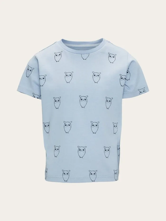 KnowledgeCotton Apparel TShirts Owl AOP Tshirt Asley Blue 8211 Kids