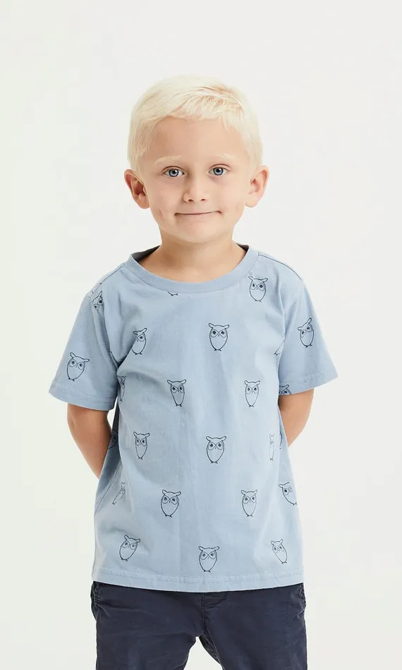 KnowledgeCotton Apparel TShirts Owl AOP Tshirt Asley Blue 8211 Kids KnowledgeCotton Apparel TShirts Owl AOP Tshirt Asley Blue 8211 Kids