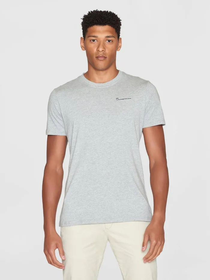 KnowledgeCotton Apparel TShirts Regular Trademark Chest Print Tshirt Grey Melange 8211 Men