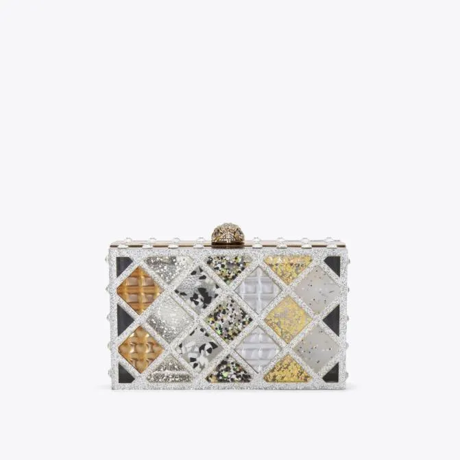 Kurt Geiger Crossbody Bags Crystal Quilt Box Clutch Bag Metal Combination 8211 Women