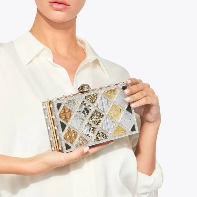 Kurt Geiger Crossbody Bags Crystal Quilt Box Clutch Bag Metal Combination 8211 Women