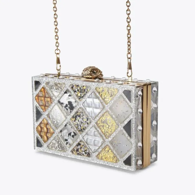 Kurt Geiger Crossbody Bags Crystal Quilt Box Clutch Bag Metal Combination 8211 Women