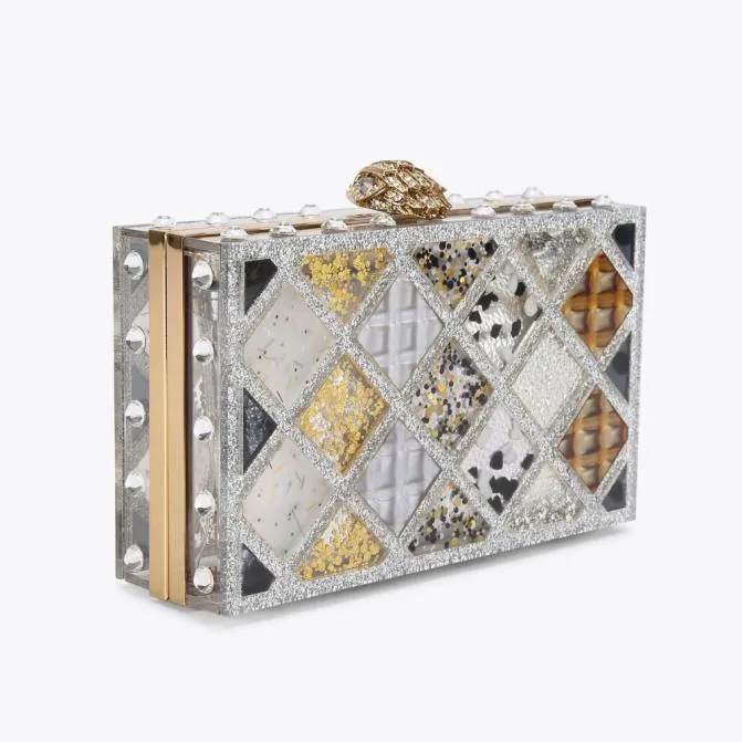 Kurt Geiger Crossbody Bags Crystal Quilt Box Clutch Bag Metal Combination 8211 Women